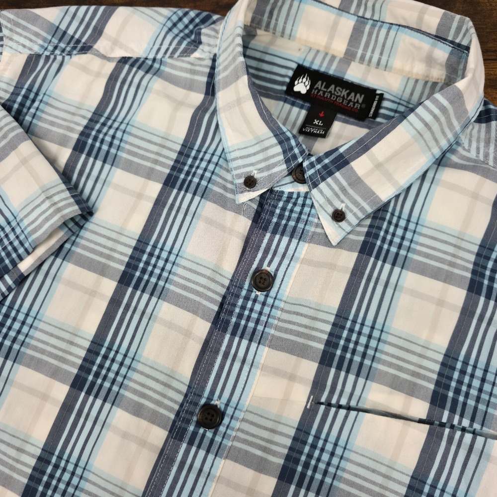 Alaskan Hardgear Shirt Men's XL White Blue Plaid Action Borealis Work‎ Wear